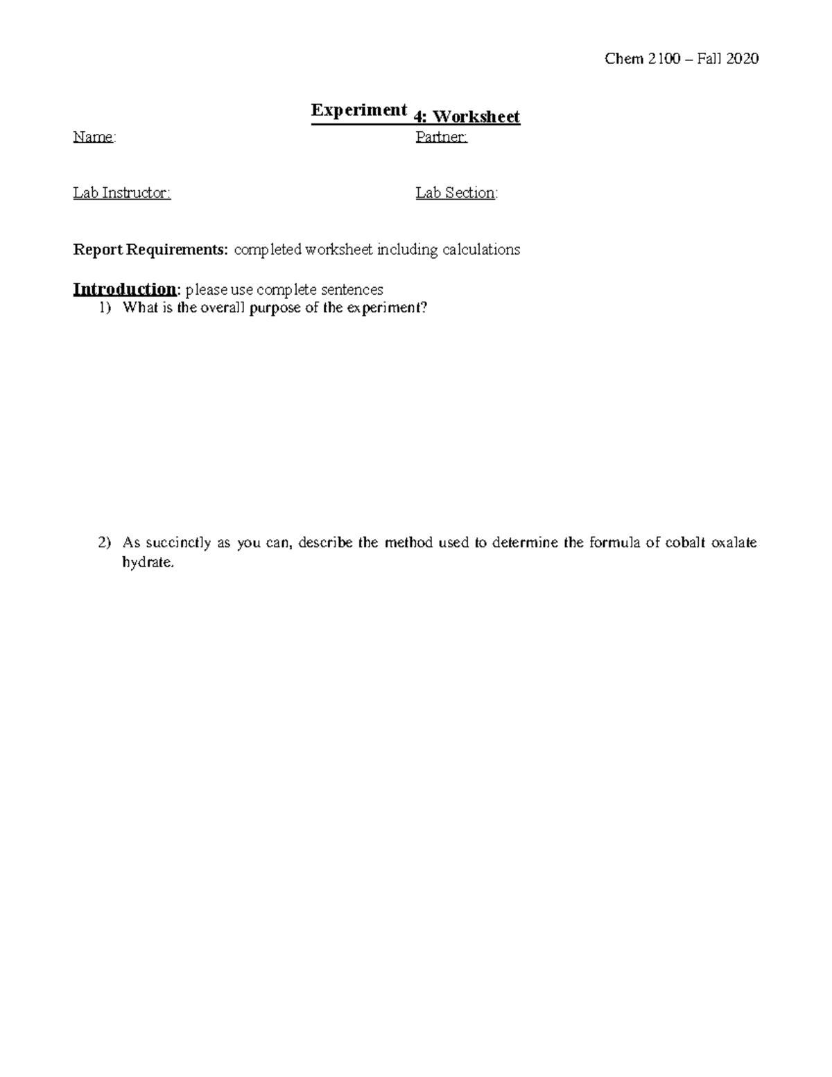 2100L - Exp 4 WS - njk - Experiment 4: Worksheet Name: Partner: Lab ...