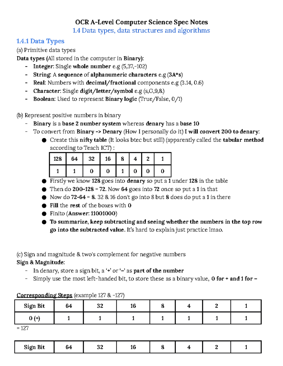 OCR A-Level Computer Science Spec Notes 1.4 Summarized - OCR A-Level ...