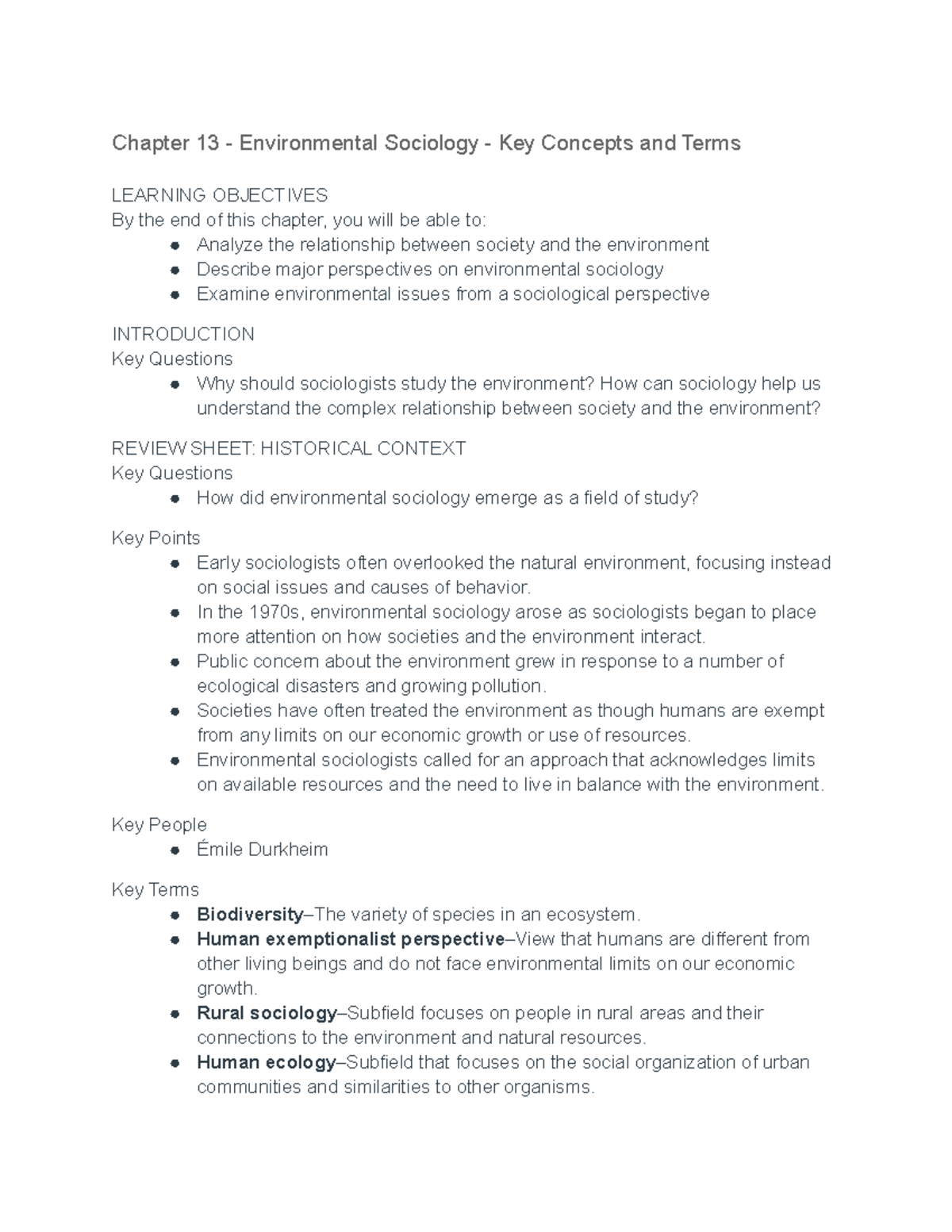 Chapter 13 - Environmental Sociology notes - In the 1970s ...