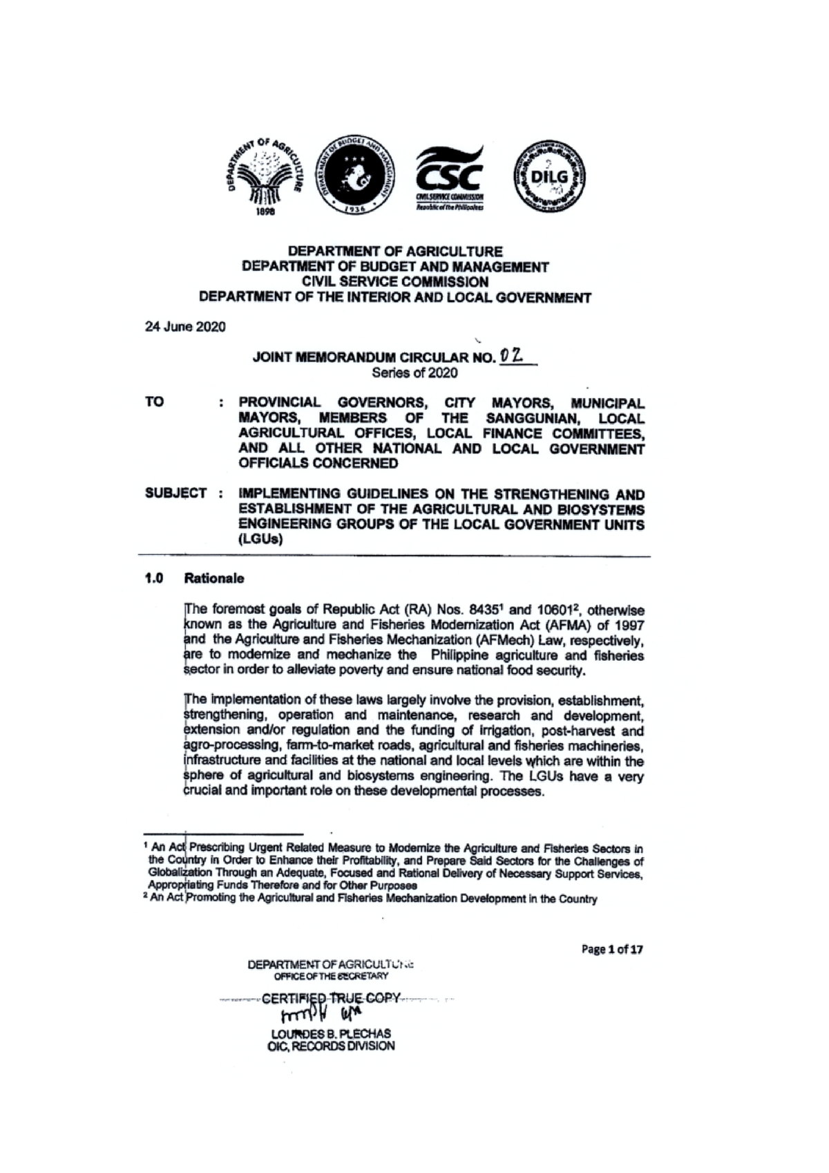 JMC for ABE Unit - Sample of Memorandum Circular - BS Office ...