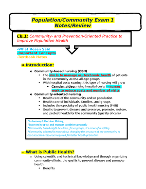 Exam 1 Study Guide - Chapter 1: Community Based/Community Oriented ...