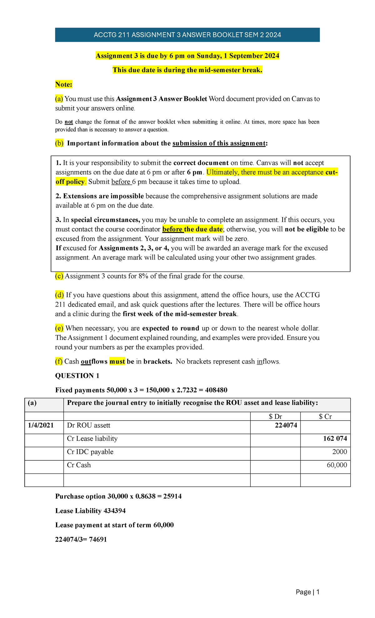 Assignment 3 Sem 2 2024 Answer Booklet - Assignment 3 is due by 6 pm on ...