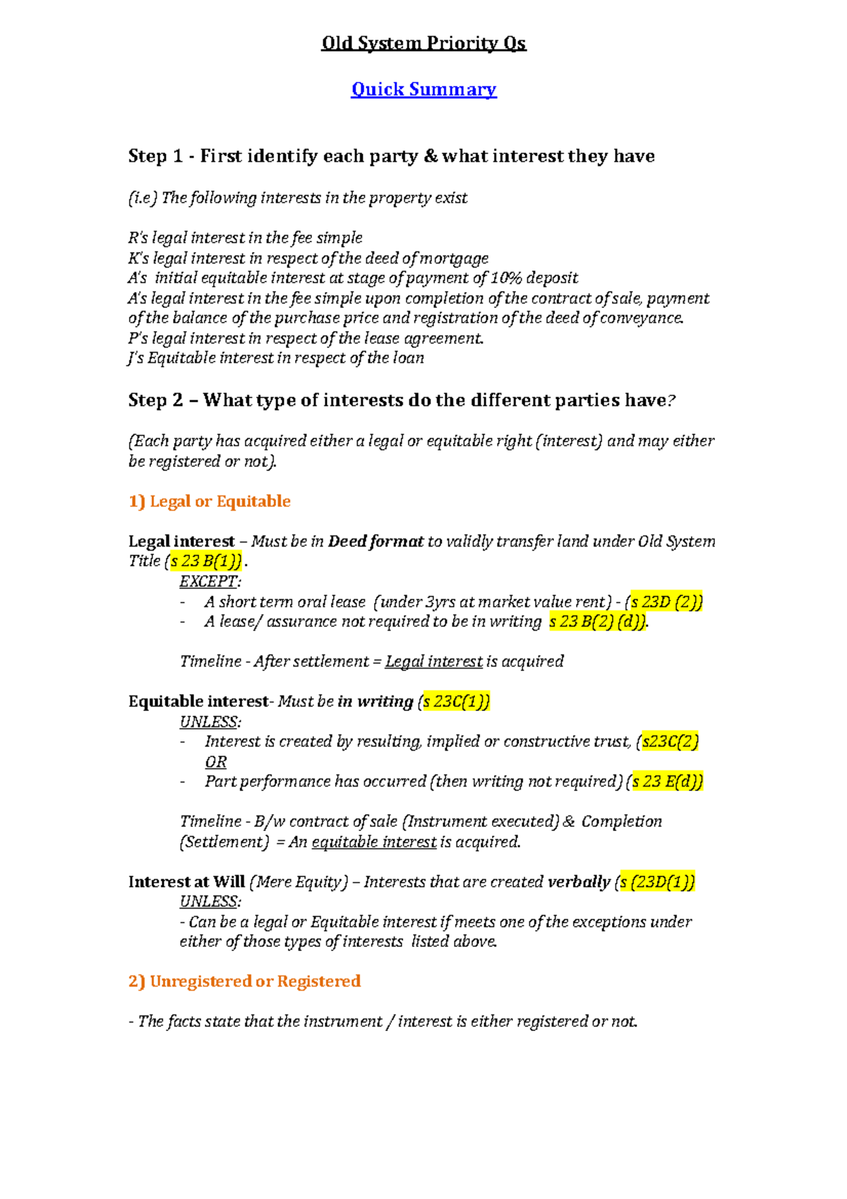 Exam Notes - Old System Title - Old System Priority Qs Quick Summary ...