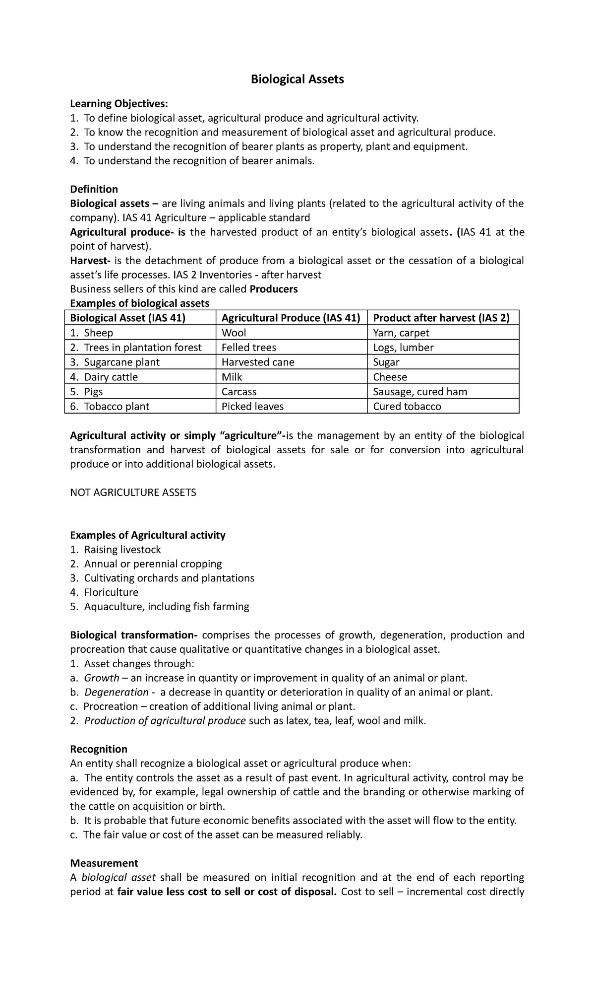 Biological-Assets - PAS 41 - Biological Assets Learning Objectives: To ...