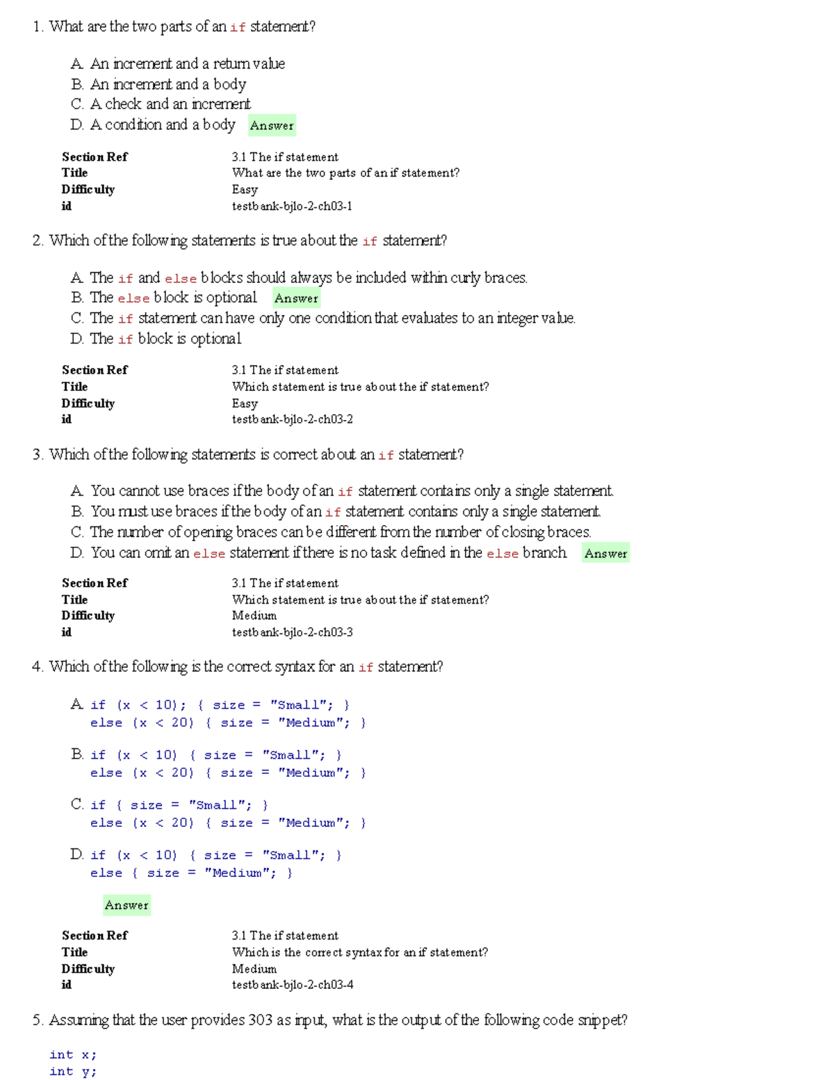 Jclo 3 ch03 Ch 3 1 What Are The Two Parts Of An If Statement A 