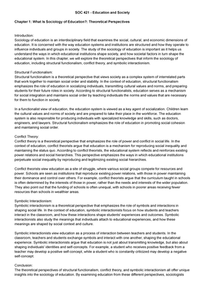 SOC421 Chapter 3 - Class notes - SOC 421 - Education and Society ...