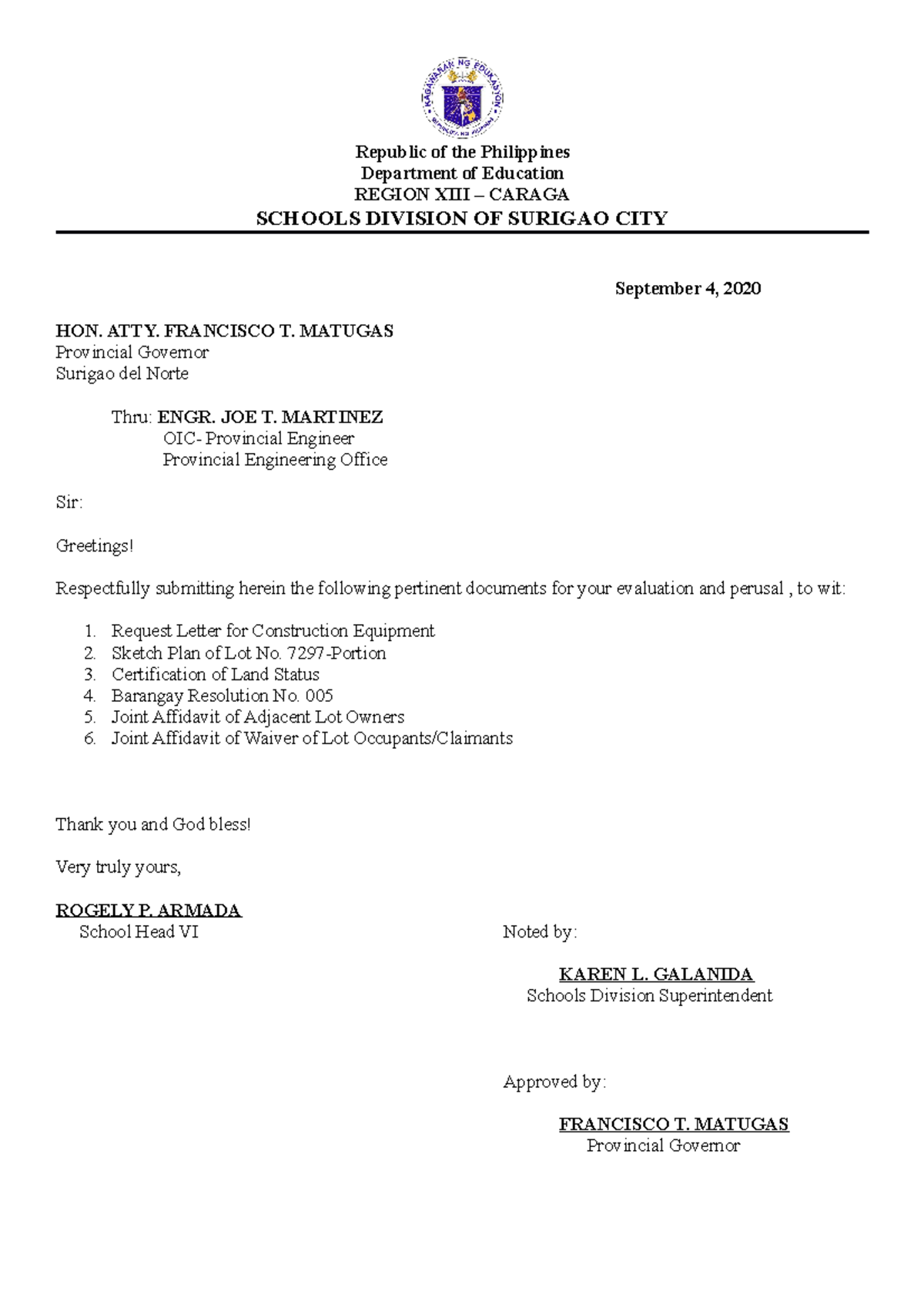 Sample Transmittal Letter Deped