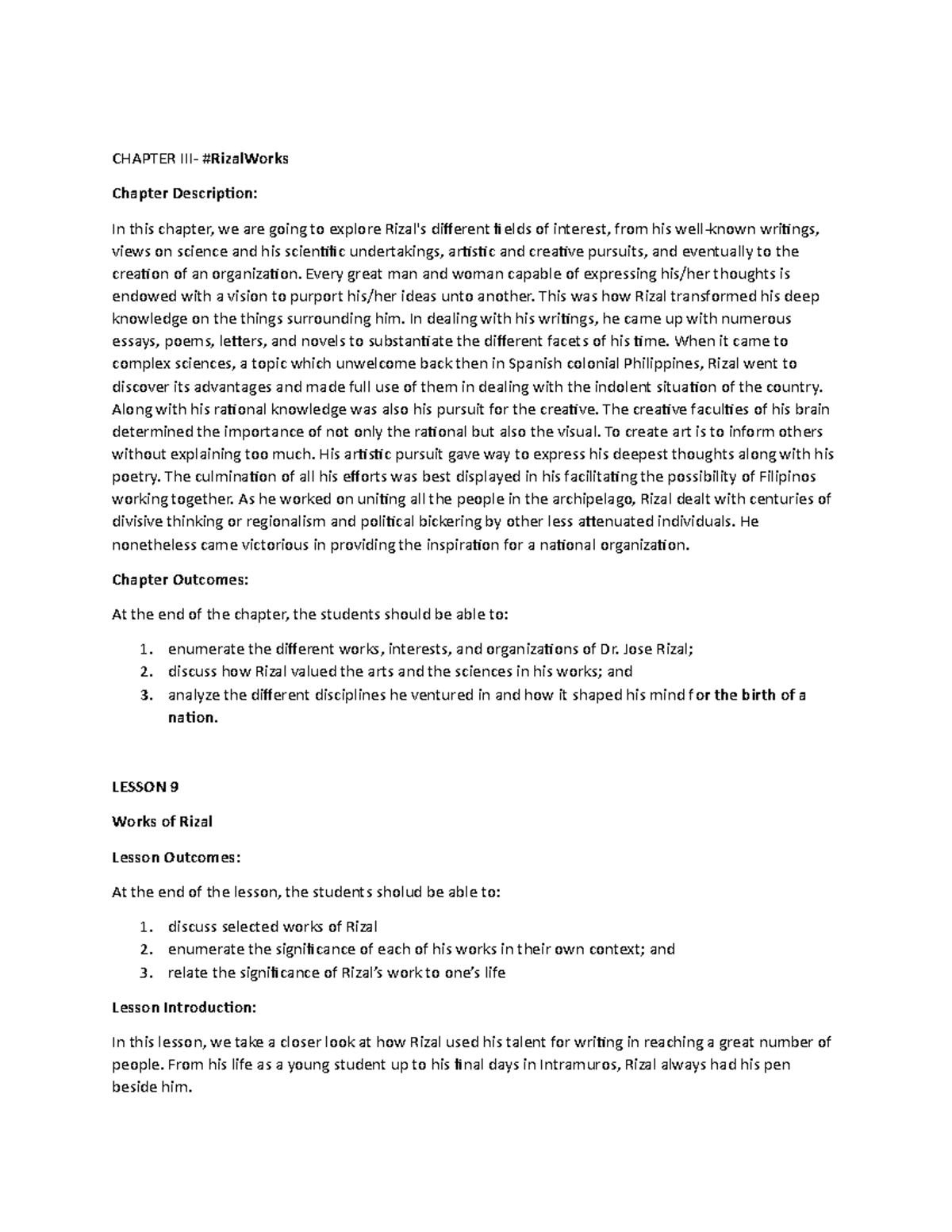Chapter III - CHAPTER III- #RizalWorks Chapter Description: In this ...