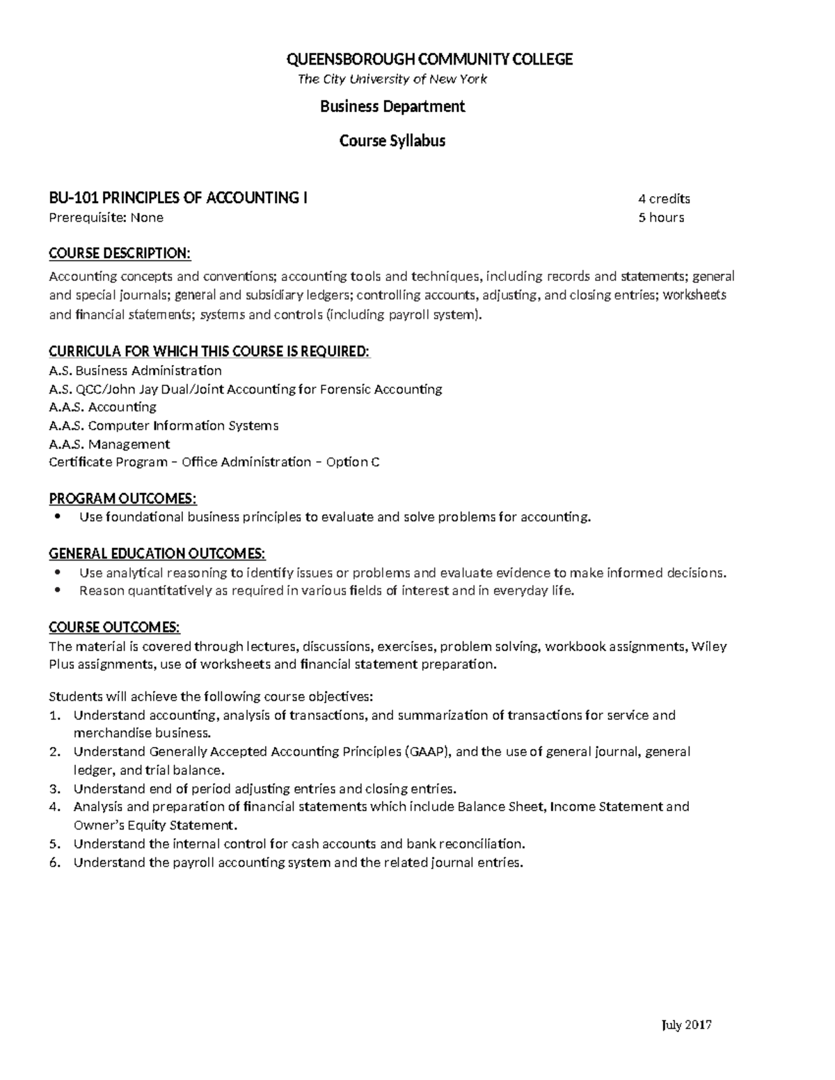 Spring 2023 BU101 Syllabus - QUEENSBOROUGH COMMUNITY COLLEGE The City ...