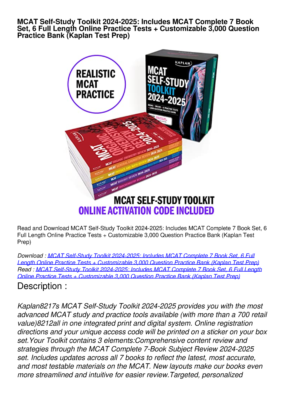 PDF/READ MCAT SelfStudy Toolkit 20242025 Includes MCAT Complete 7