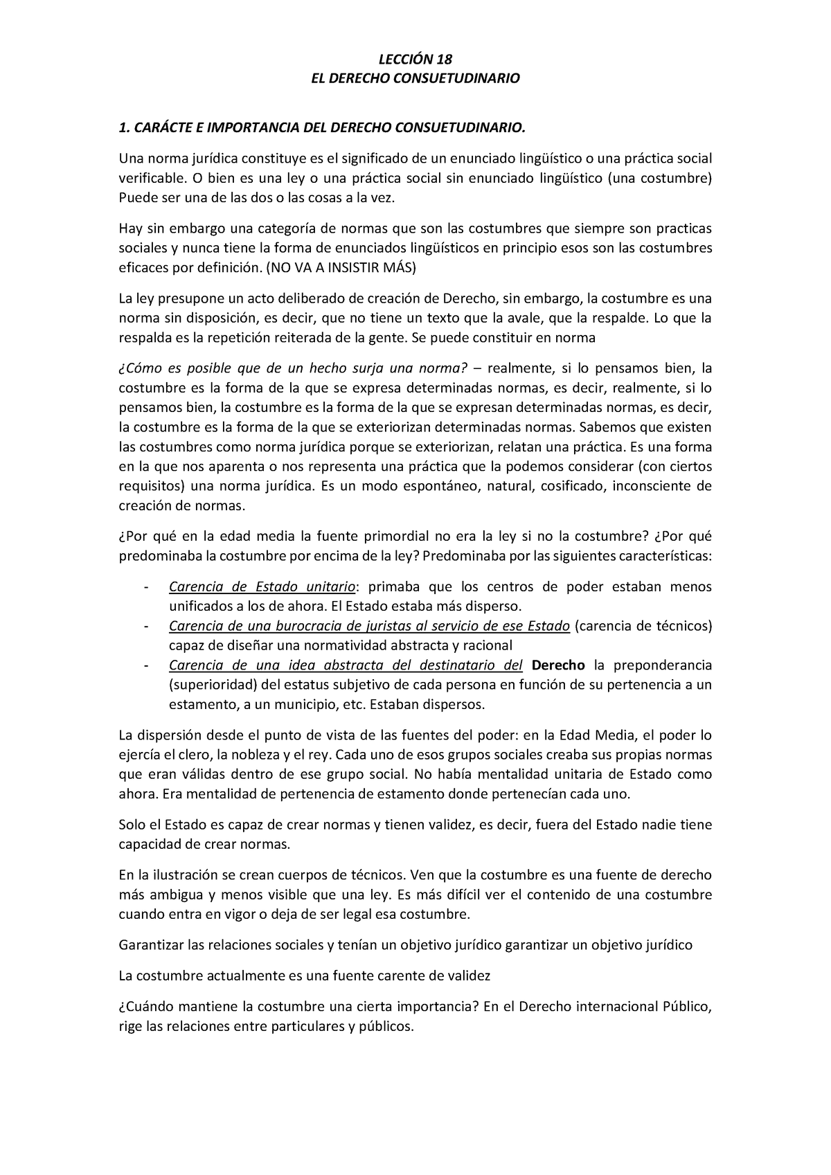 Lección 18 El Derecho Consuetudinario El Derecho Consuetudinario 1 CarÁcte E Importancia Del 2748