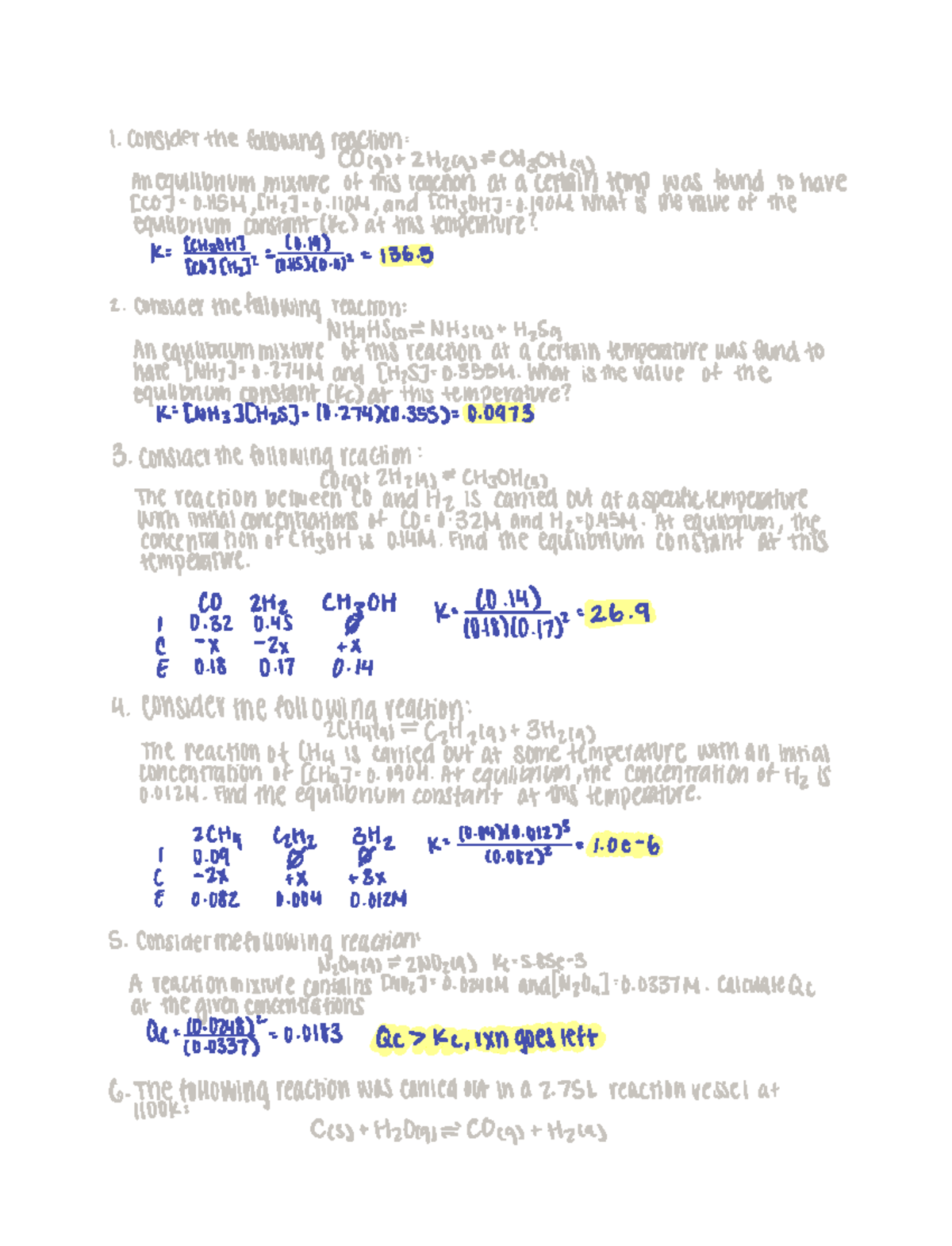 Assignment 7 mastering chemistry problems on equilibrium constants