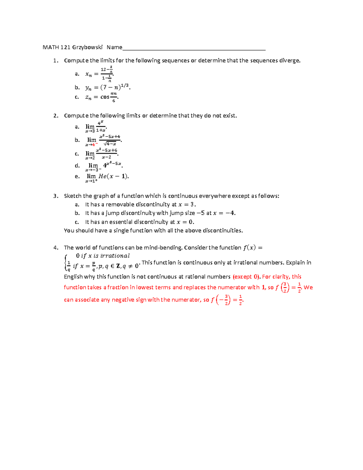 MATH 121 Worksheet 2 - Calculus - MATH 121 Grzybowski - Studocu