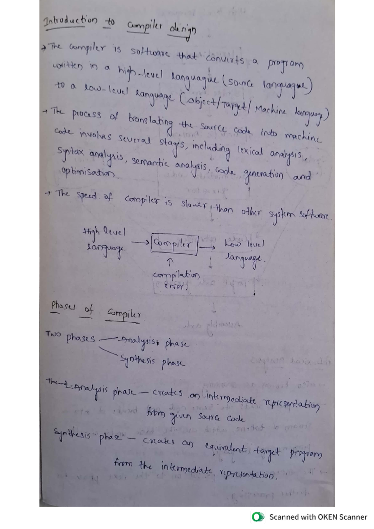 Compiler design - High level compiler Low level language language ...
