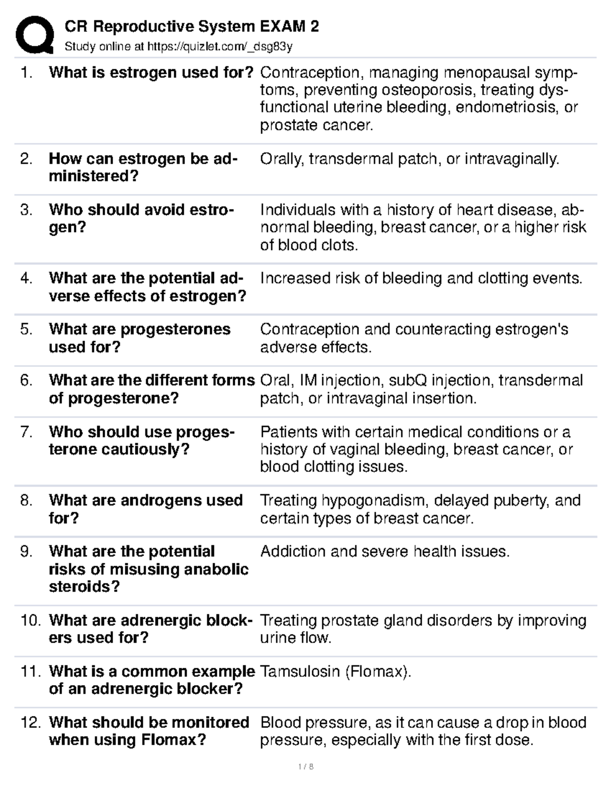 Reproductive system Study online at quizlet/_dsg83y What is estrogen