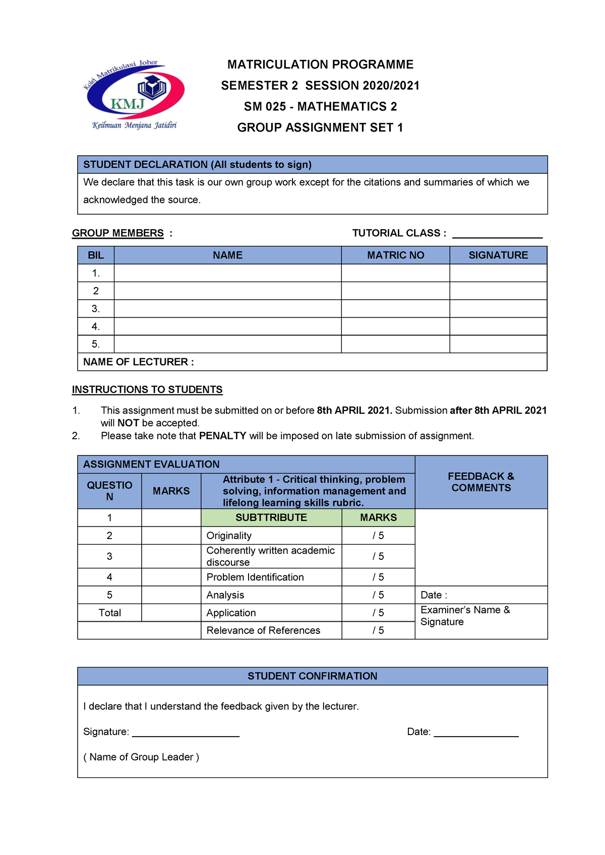 group assignment declaration