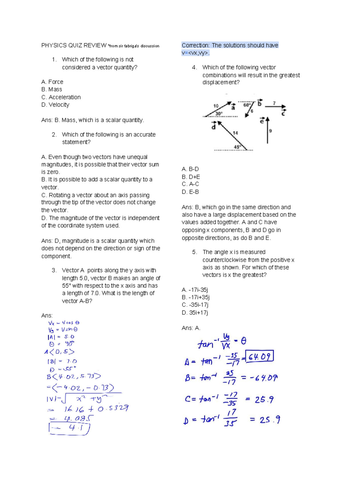 Physics QUIZ Review - PHYSICS QUIZ REVIEW *from Sir Fabriga’s ...