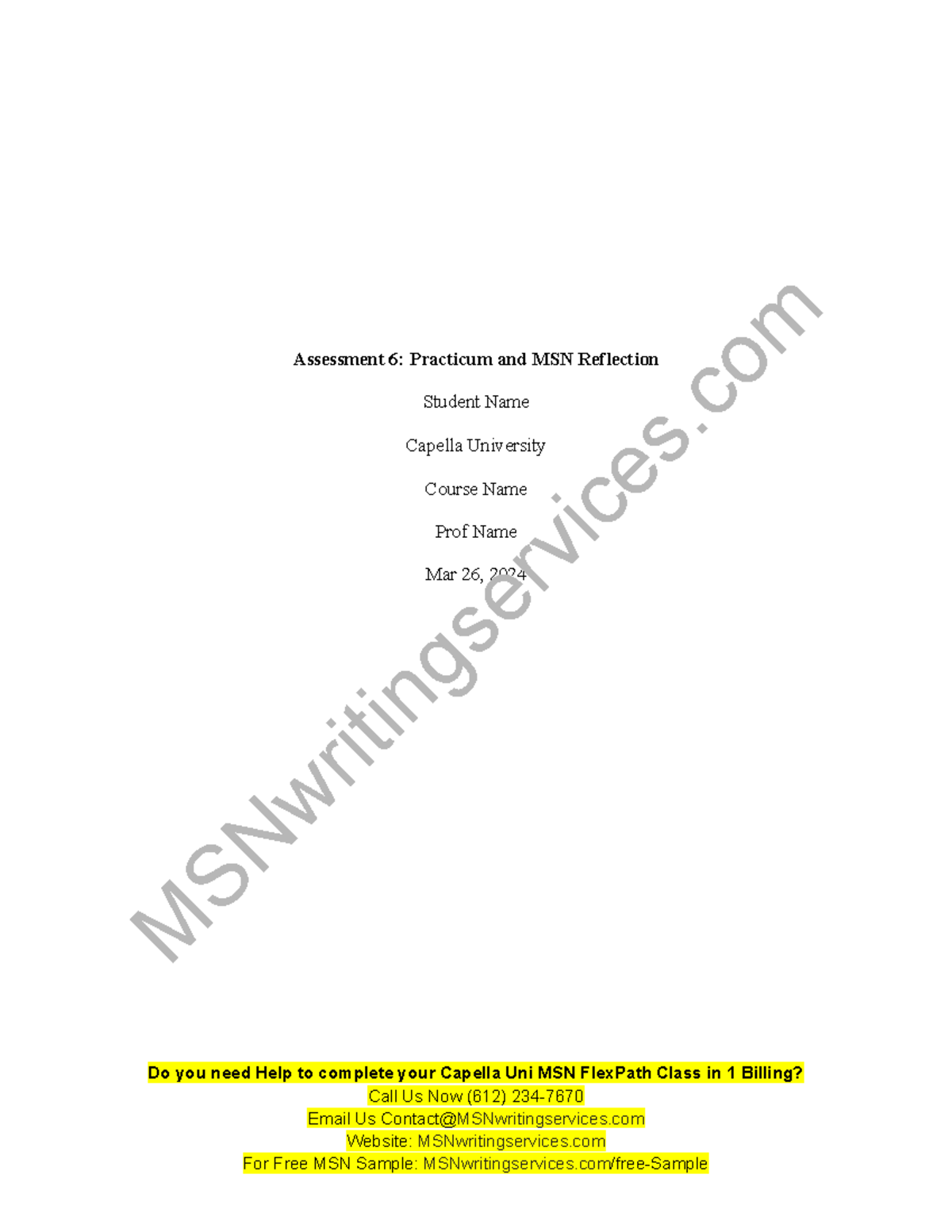 NURS FPX 6025 Assessment 6 Practicum and MSN Reflection - Assessment 6 ...