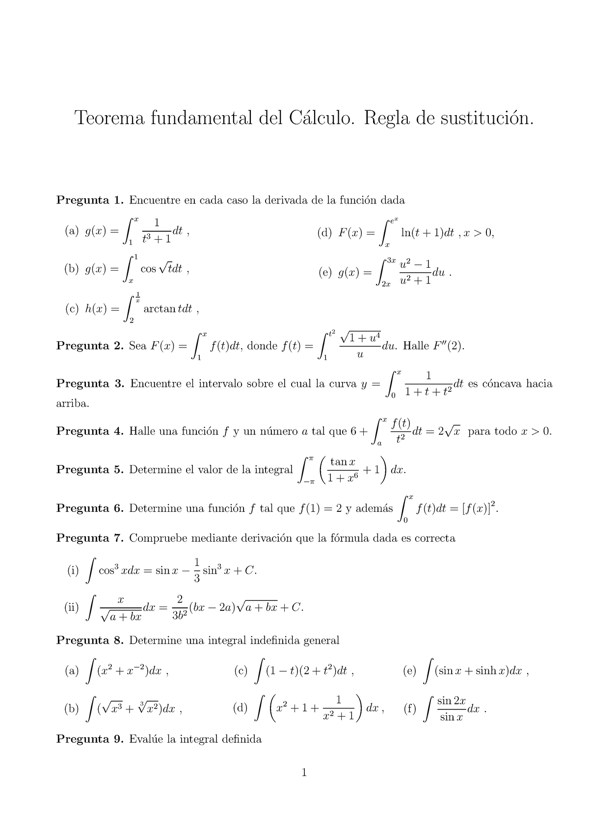 Taller 2 Calculo Ii - Ejercicios - Teorema Fundamental Del C ́alculo ...