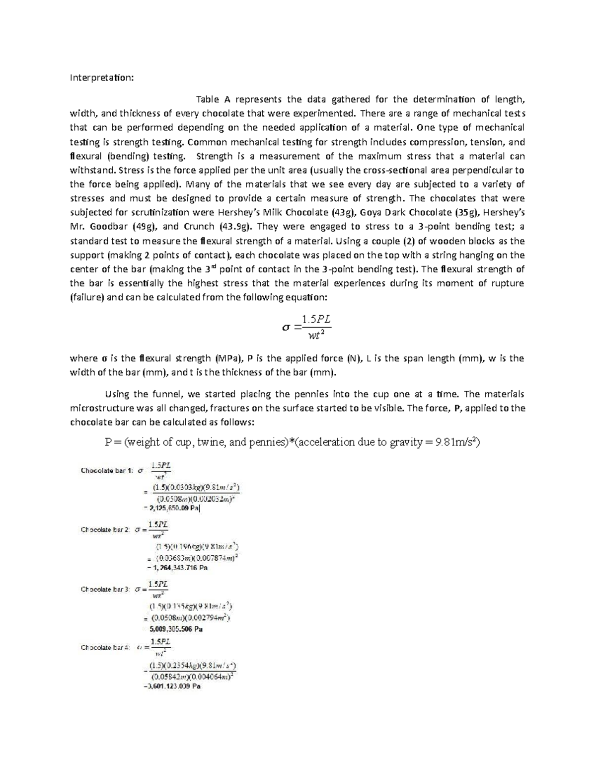 Chem Lab (Interpretation) Interpretaion Table A represents the data