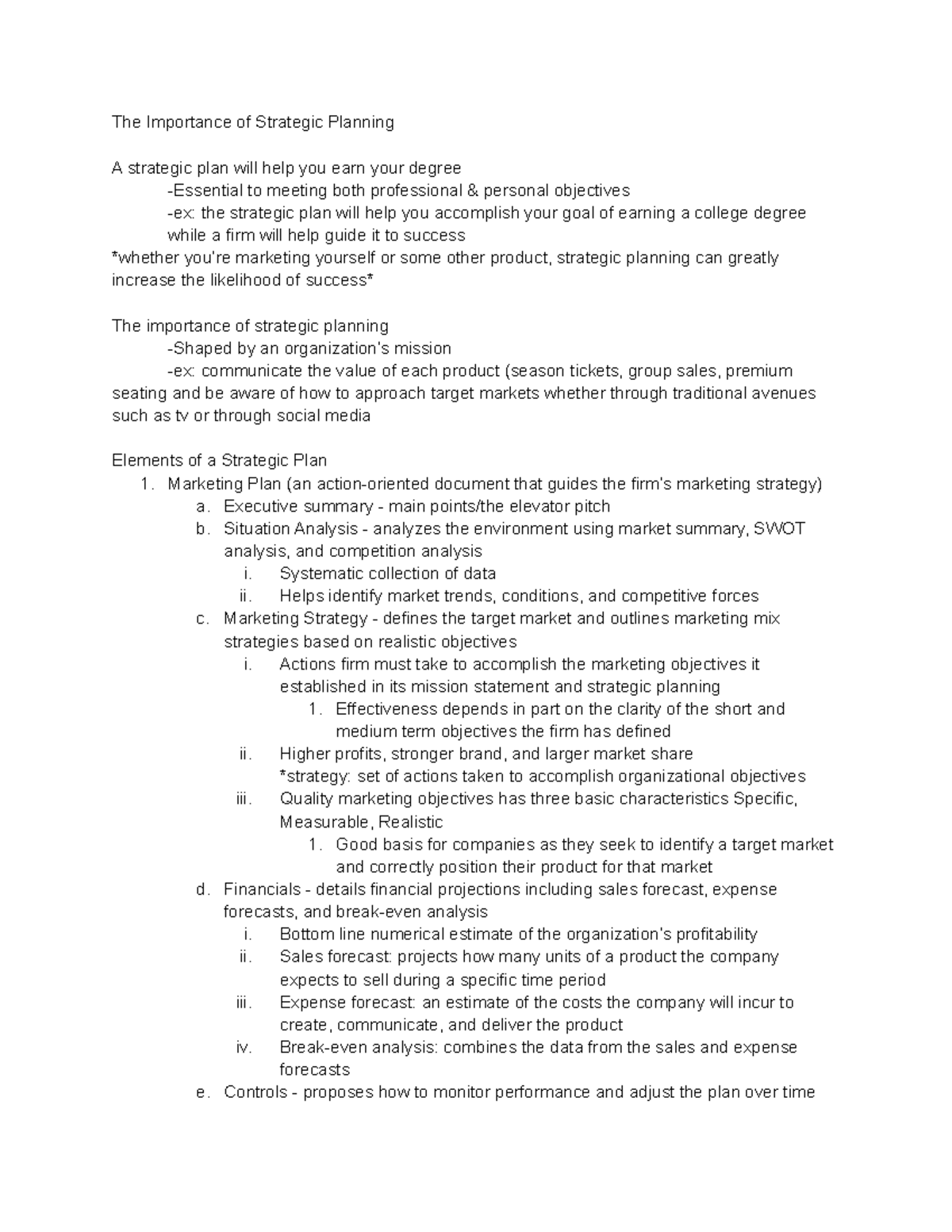 Chapter 2 Notes - The Importance of Strategic Planning A strategic plan ...