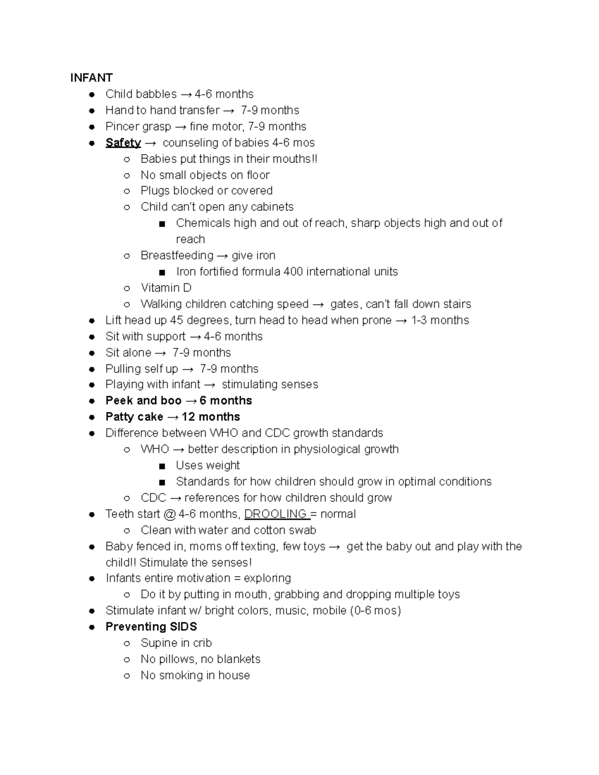 Final Notes for Growth and Development - INFANT Child babbles → 4-6 ...