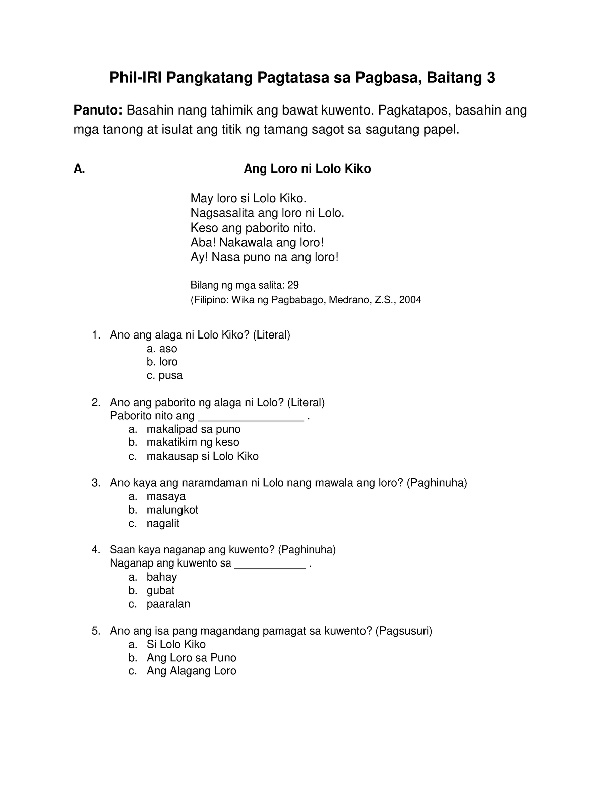 Phil Iri Group Screening Test - Phil-IRI Pangkatang Pagtatasa Sa ...