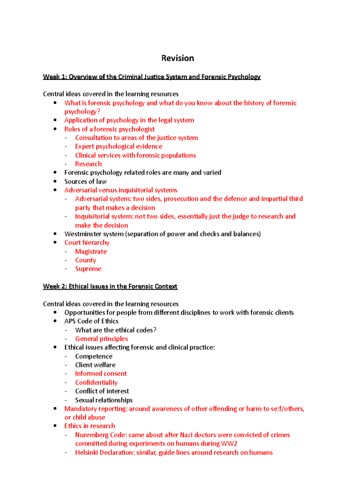 Week 12 - Revision - HD notes - Revision Week 1: Overview of the ...