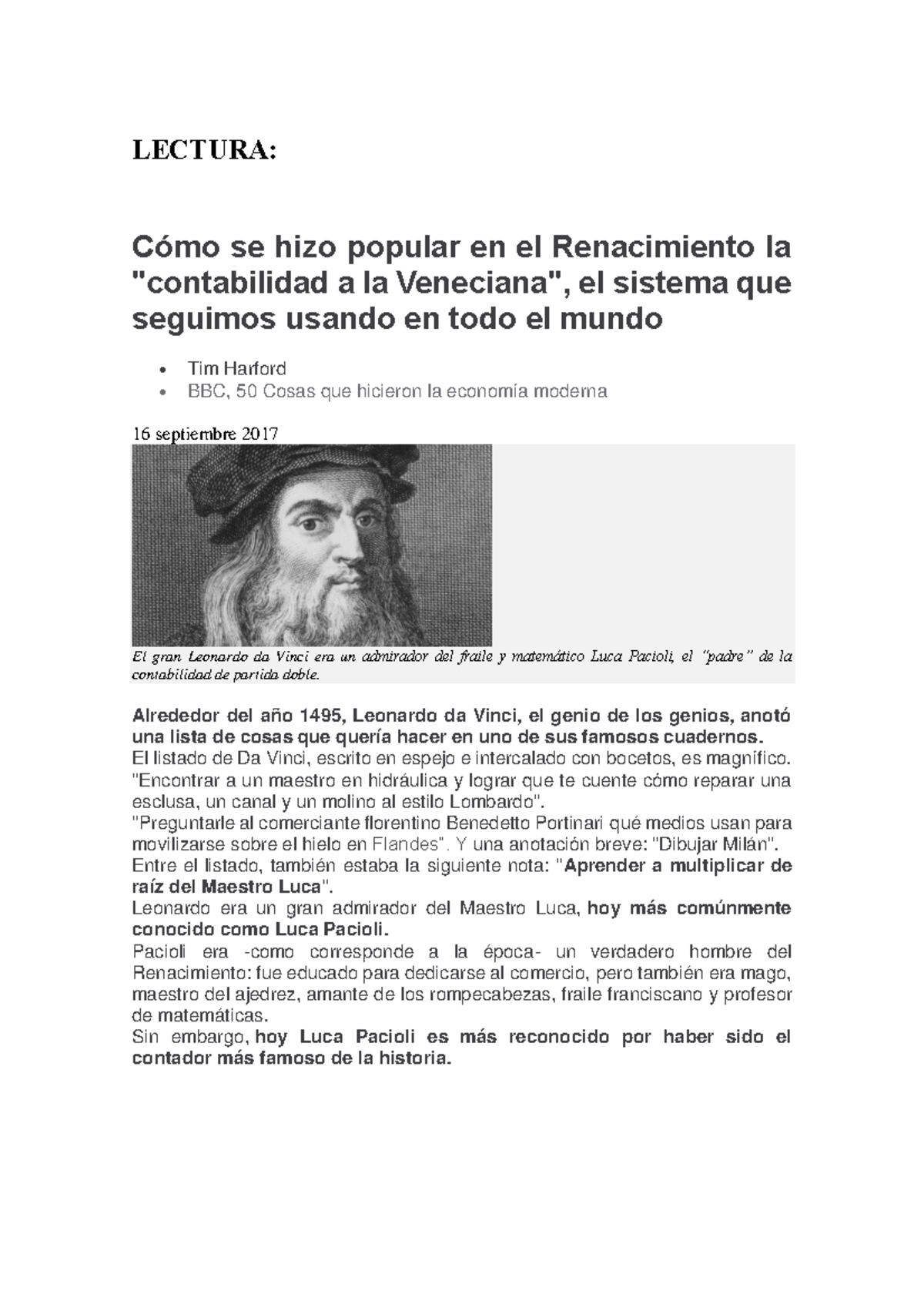 Actividad LUCA Pacioli - LECTURA: Cómo se hizo popular en el