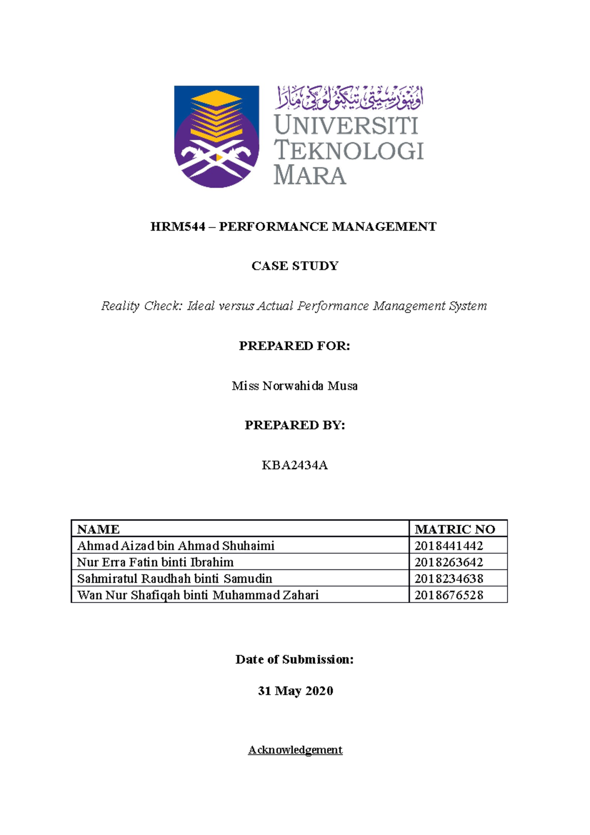 HRM544 CASE Study - HRM544 – PERFORMANCE MANAGEMENT CASE STUDY Reality ...
