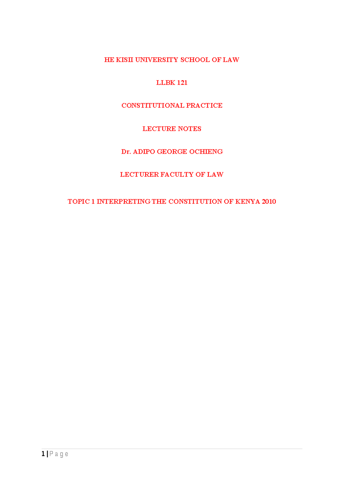 Constitutional Practice II Topic 1- Notes-1 - HE KISII UNIVERSITY ...