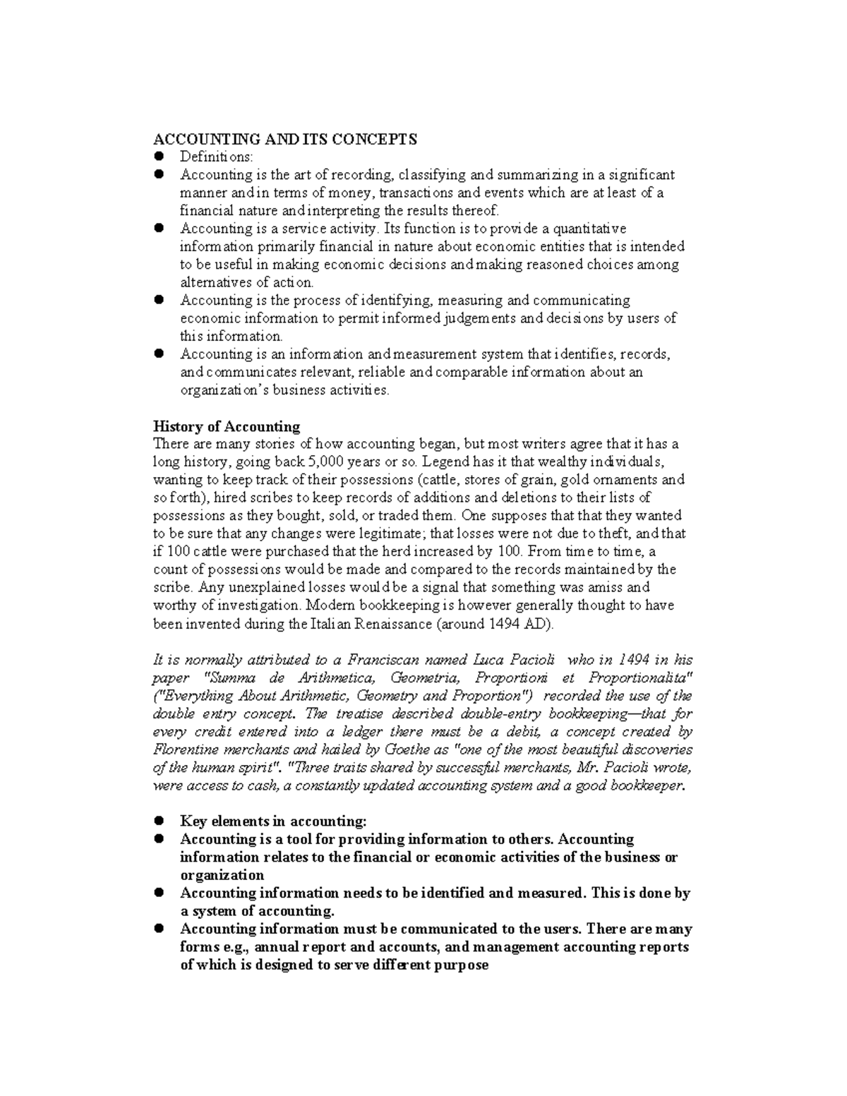 BAC 100 Topic ONE - lecture notes - ACCOUNTING AND ITS CONCEPTS ...