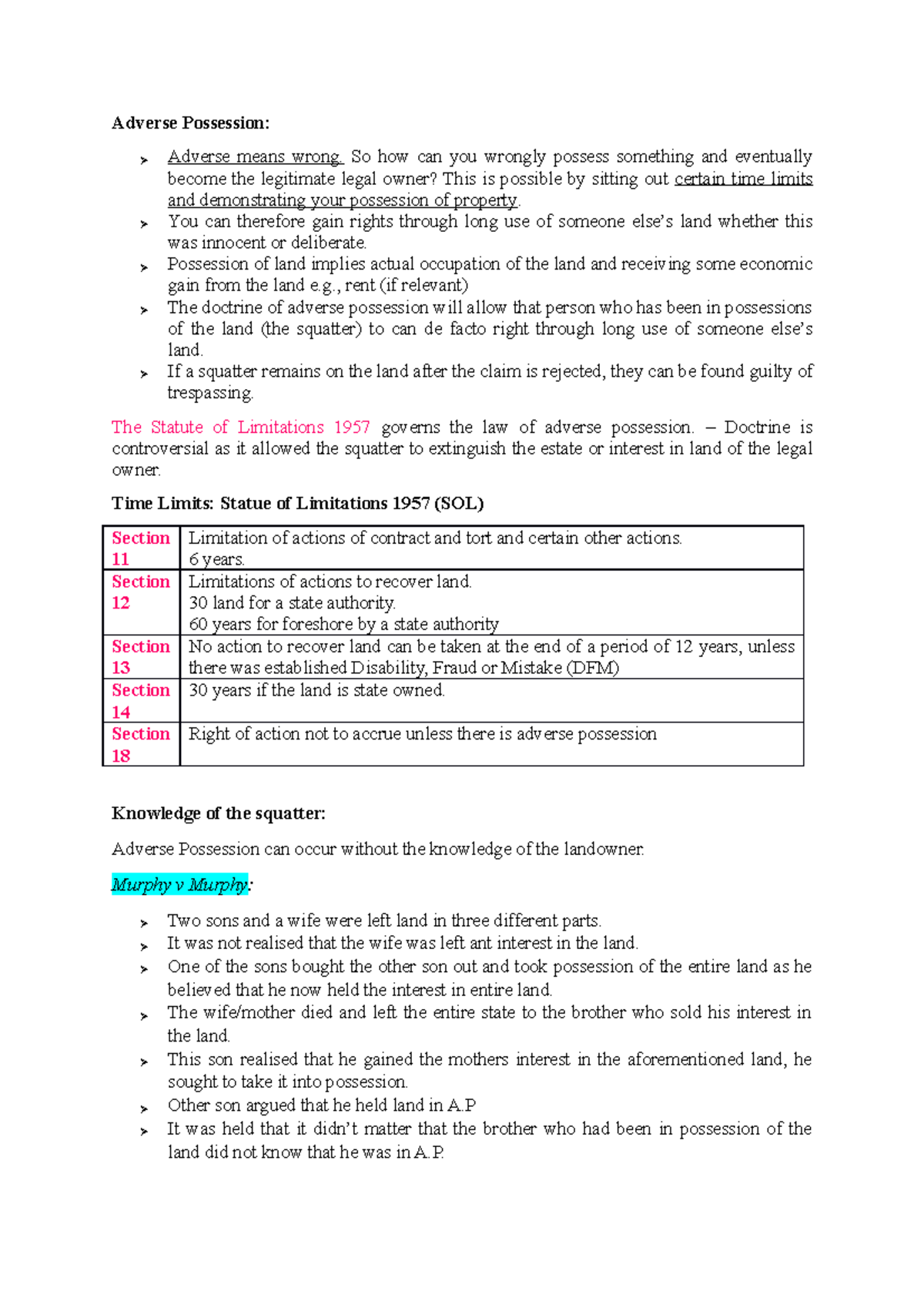 Property Law Adverse Possession Adverse Possession Adverse means