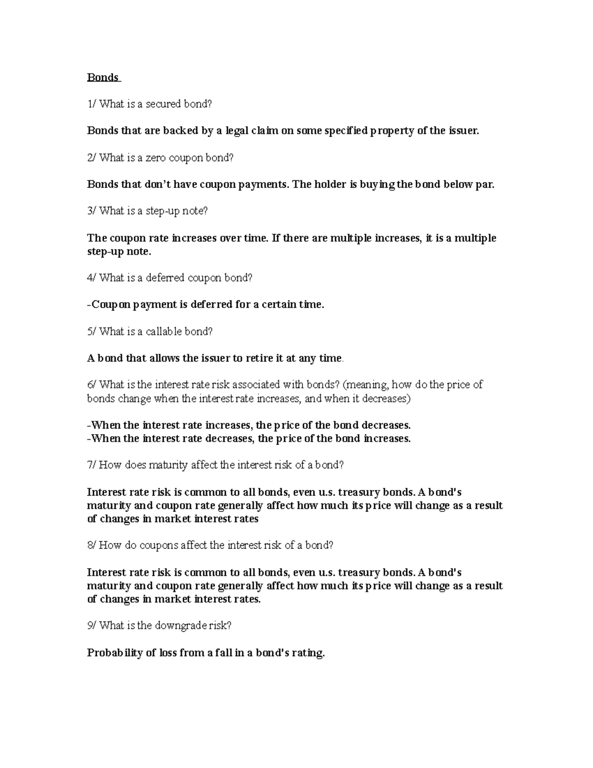 Bonds - Lecture notes 14 - Bonds 1/ What is a secured bond? Bonds that ...