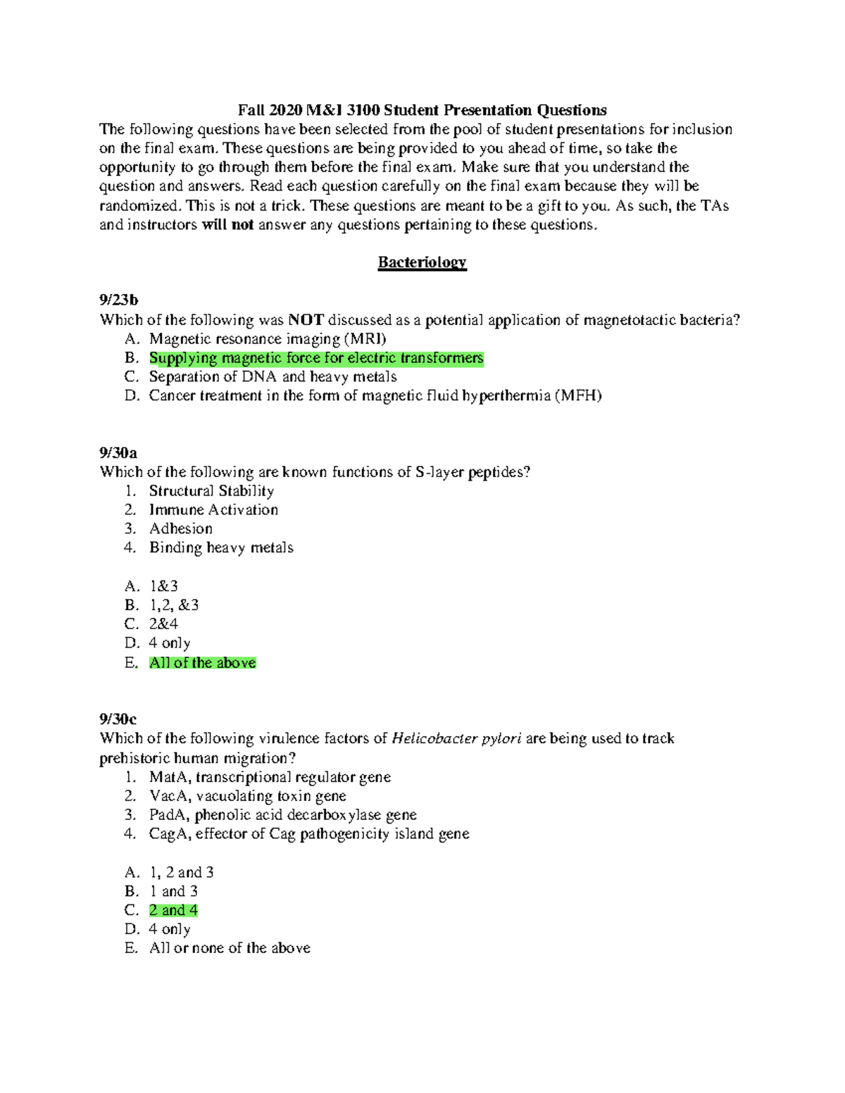 Sample/practice exam 5 December 2020, questions and answers - Fall 2020 ...