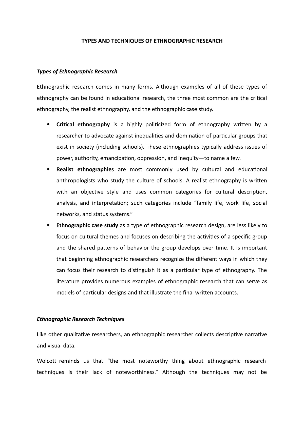 types-and-techniques-of-ethnographic-research-types-and-techniques-of