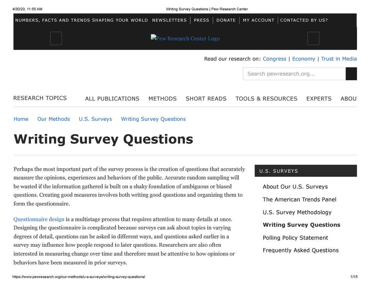 pew research center writing survey questions