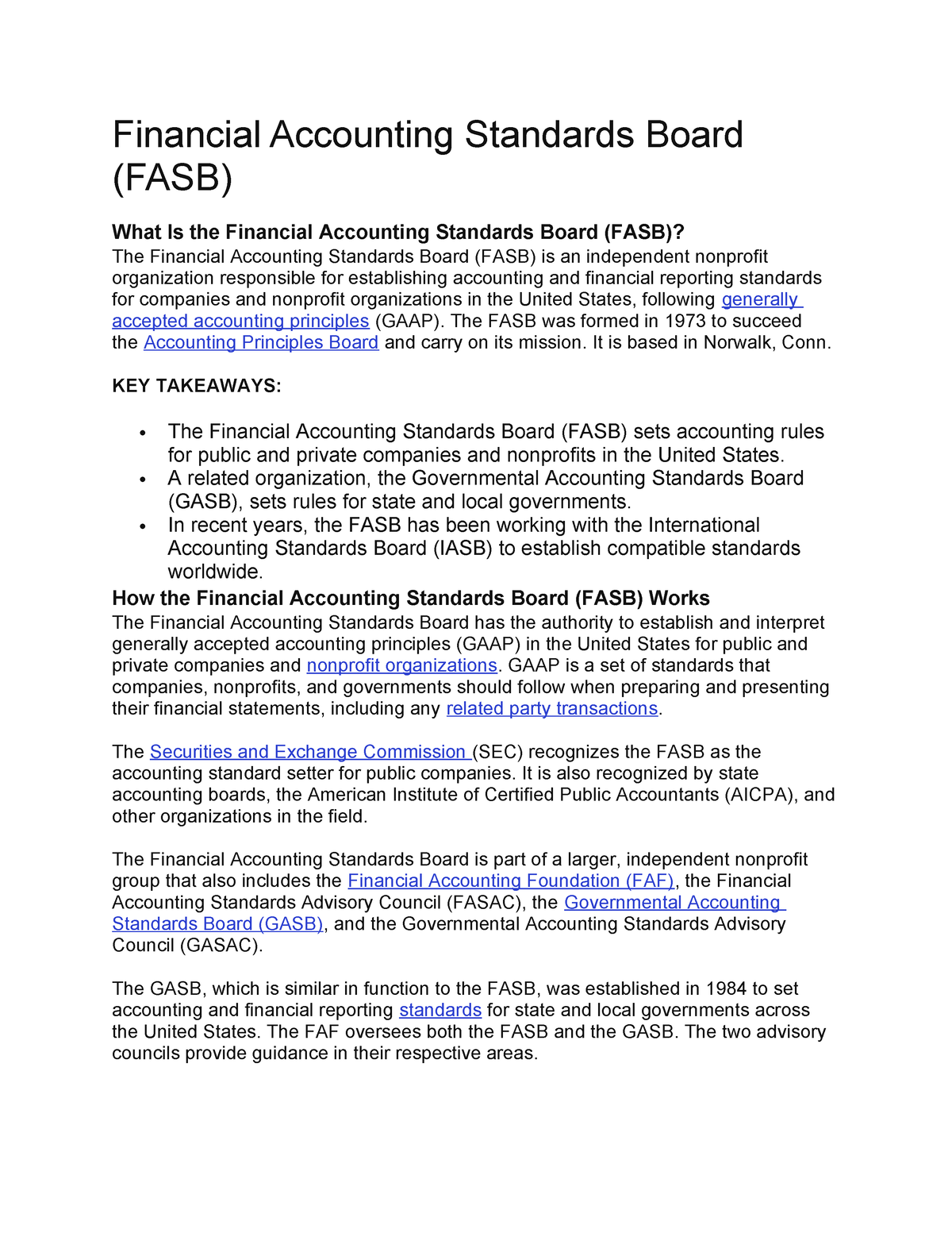 Financial Accounting Standards Board - The FASB Was Formed In 1973 To ...