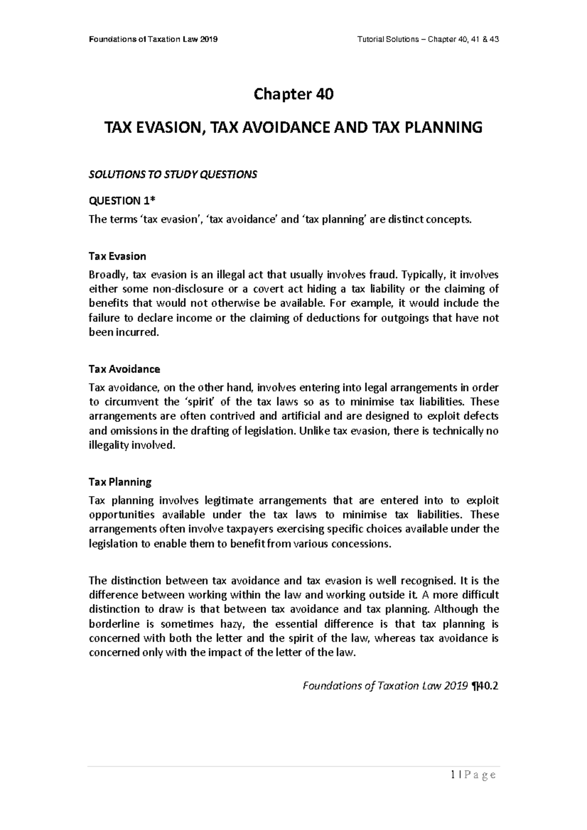Taxation TS11 Chapter 40 TAX EVASION, TAX AVOIDANCE AND TAX PLANNING