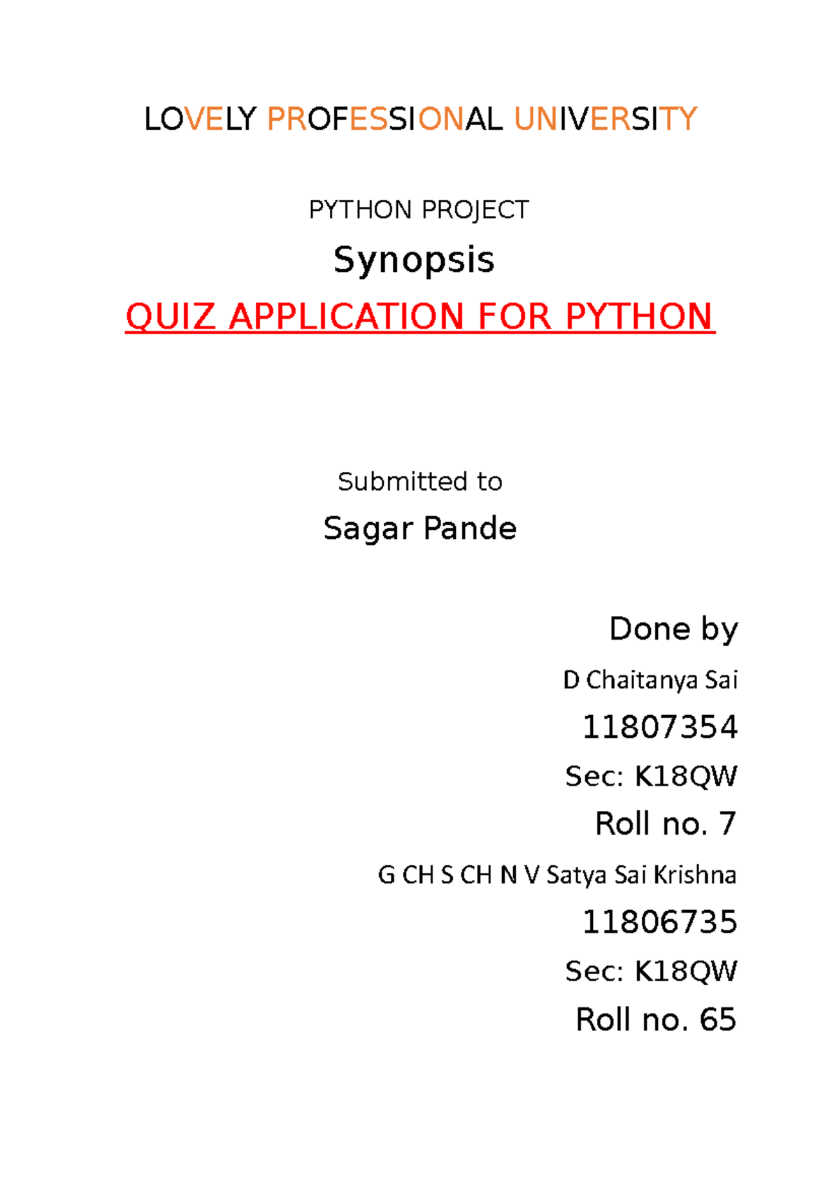 INT213 Synopsis - Lecture notes 3 - LOVELY PROFESSIONAL UNIVERSITY ...