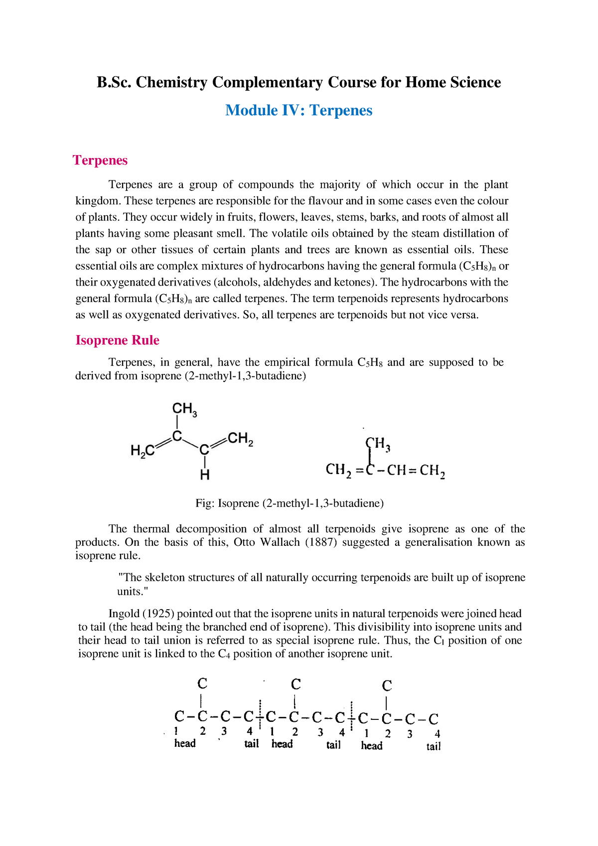 Terpenes - B. Chemistry Complementary Course For Home Science Module IV ...