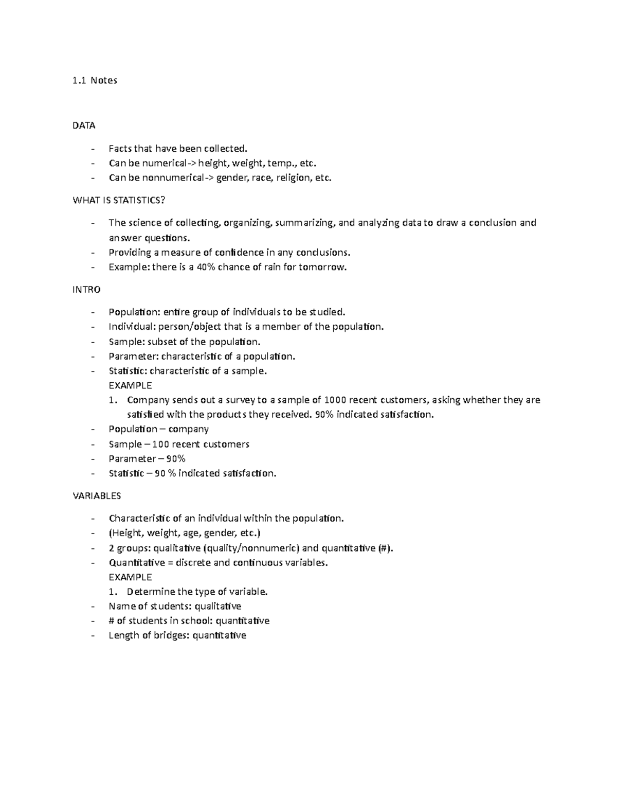 1.1 notes - Professor Bobga - 1 Notes DATA Facts that have been ...