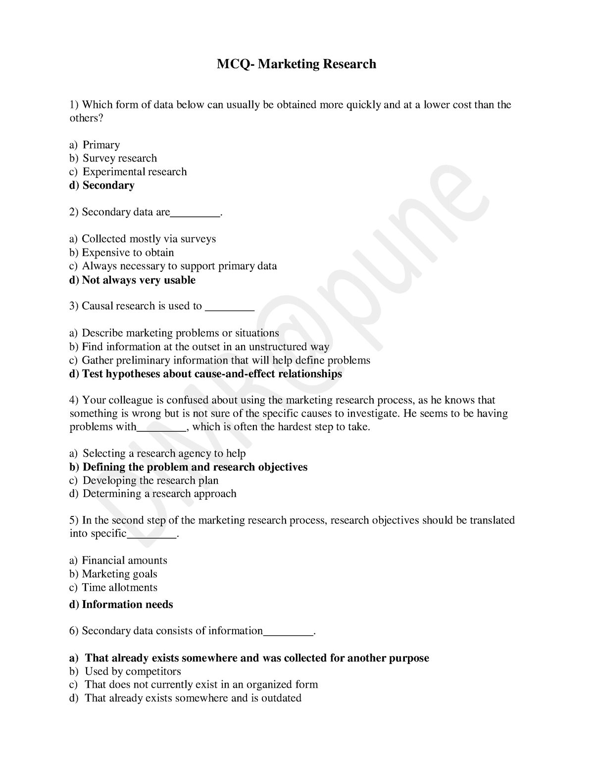 marketing research mcq questions