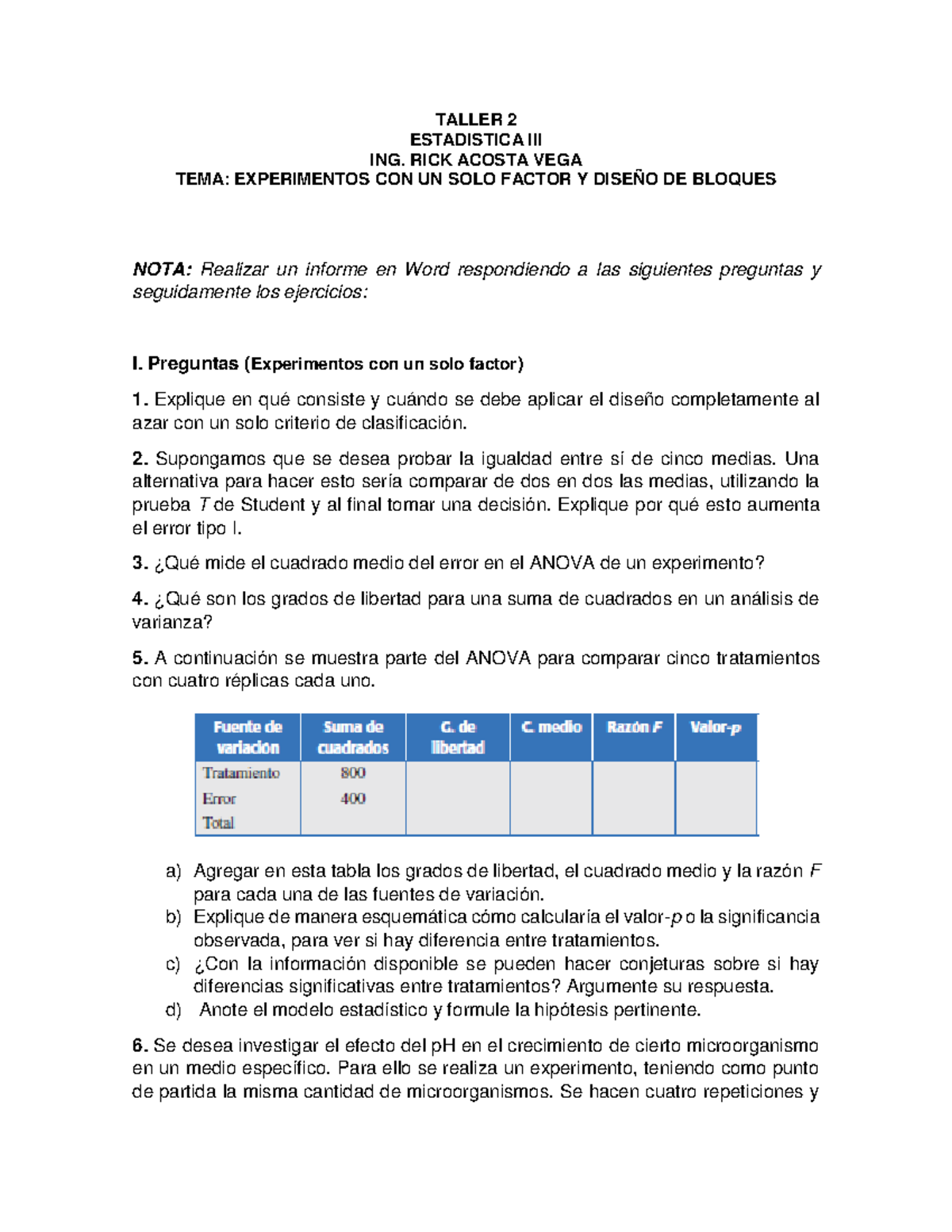 Taller 2. EST 3 - preguntas tipo parcal - TALLER 2 ESTADISTICA III ING ...