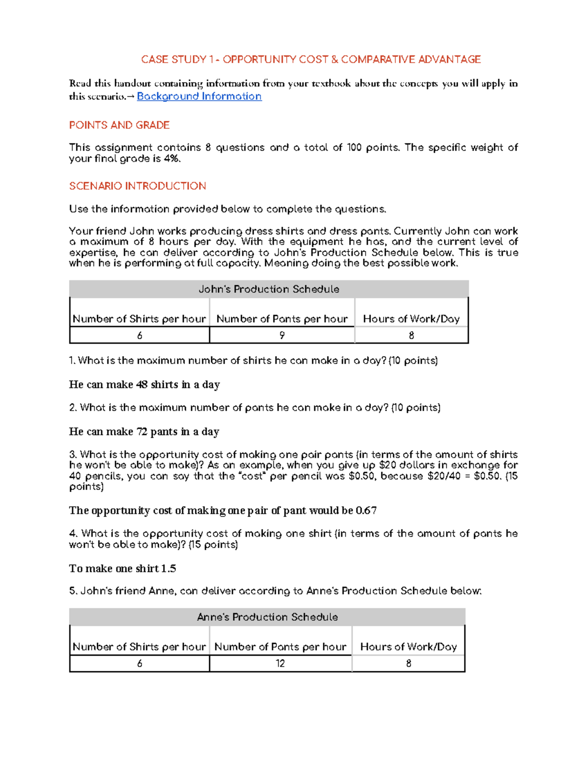 CASE Study 1 - Opportunity COST & Comparative Advantage - CASE STUDY 1 ...