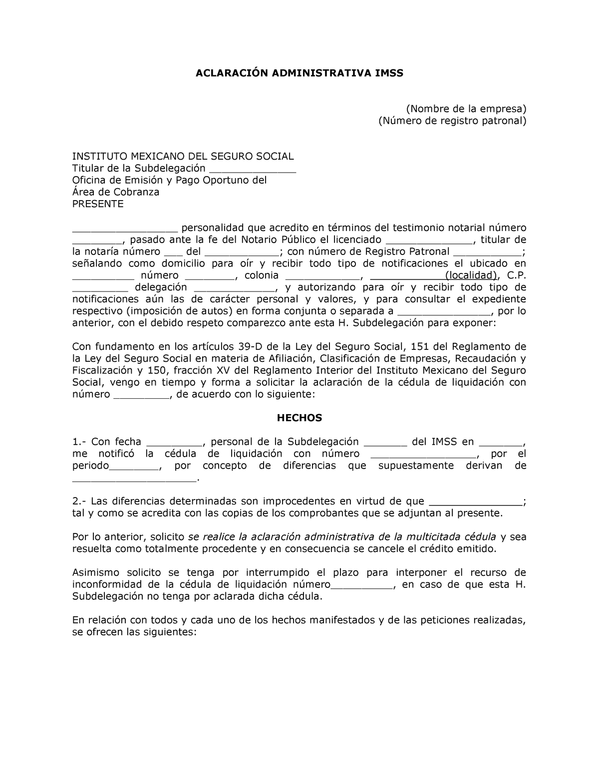 Aclaracin-administrativa-imss - ACLARACIÓN ADMINISTRATIVA IMSS (Nombre ...