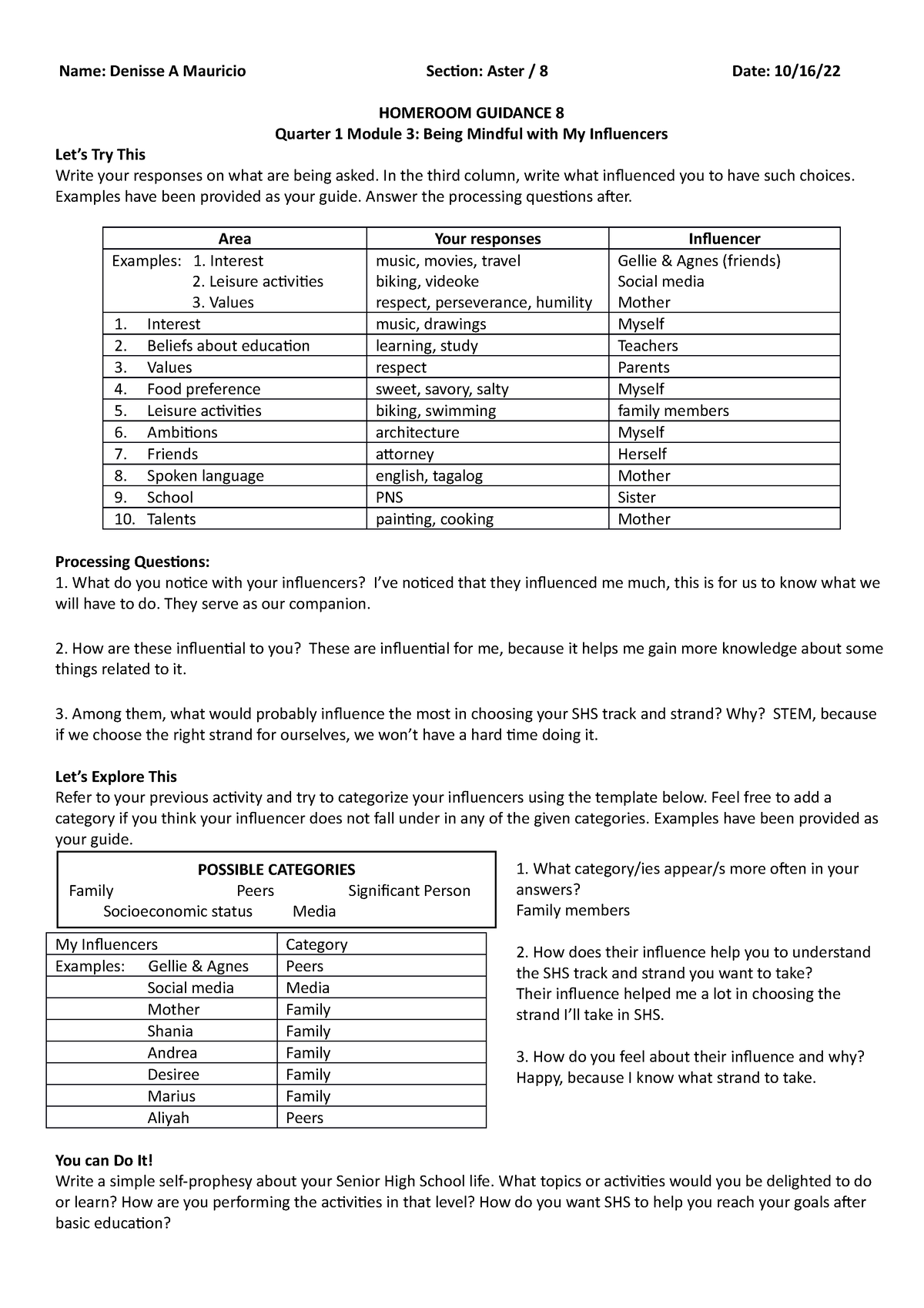 HGP8 Q1 Module 3 Answer sheet Name Denisse A Mauricio Section Aster 