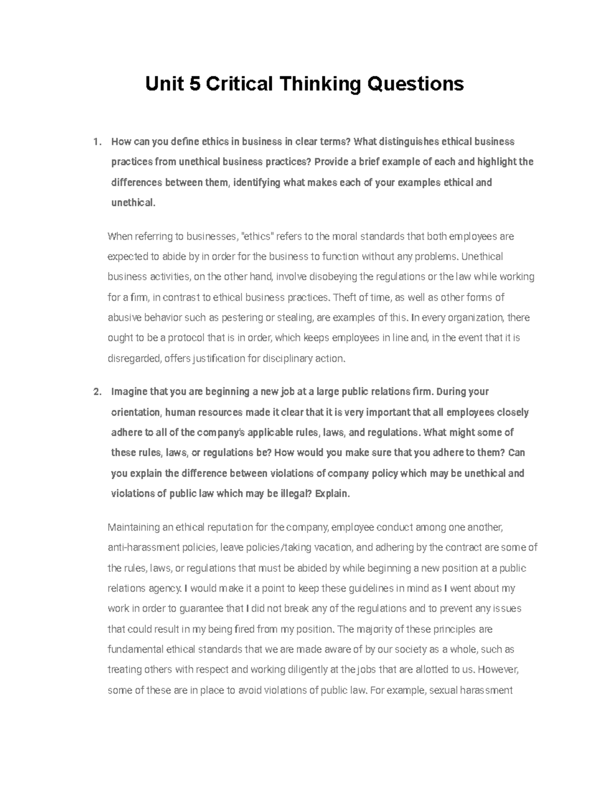 Business Information Management Unit 5 Critical Thinking Questions ...