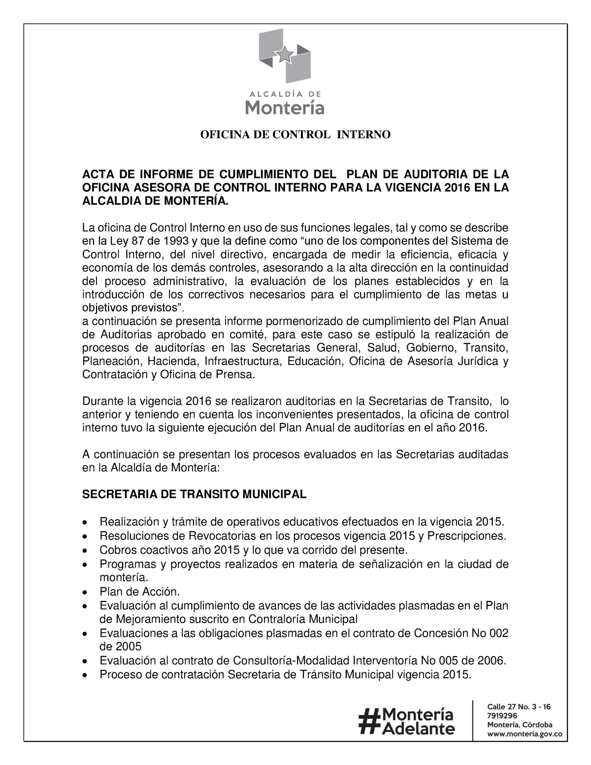 Acta De Cierre Auditoria Interna Realizada En 2016 Acta De Informe De