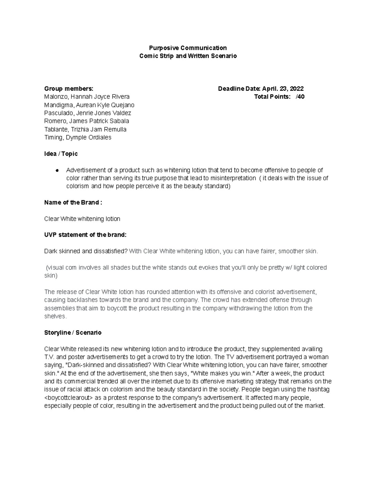 1 Written Scenario and its elements - Purposive Communication Comic ...